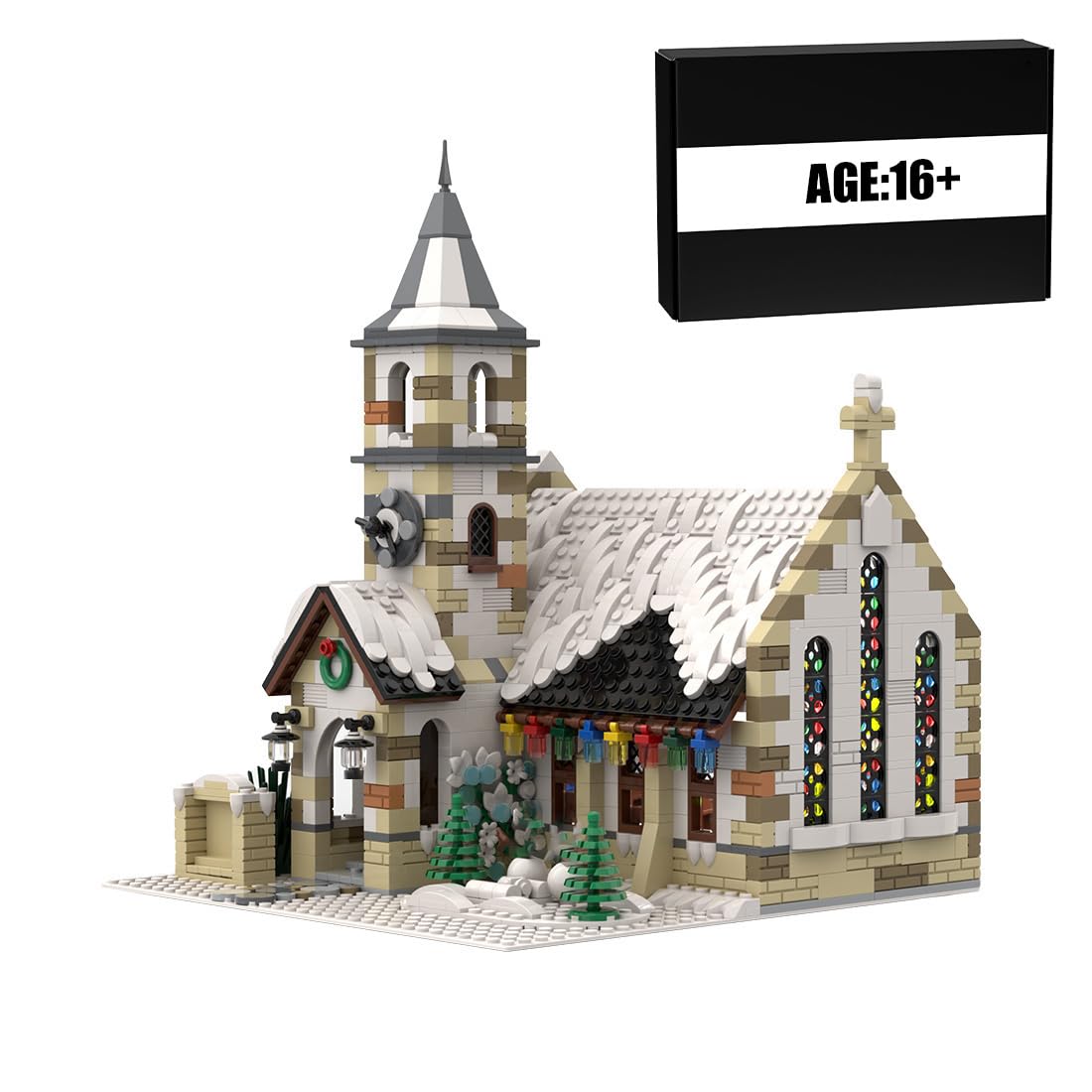 LootPop Christmas Church Building Block Set, Winter Country Church MOC Model of the Nativity Church, Unbuilt Architectural Model, Buy Ahead, 1769 Pieces