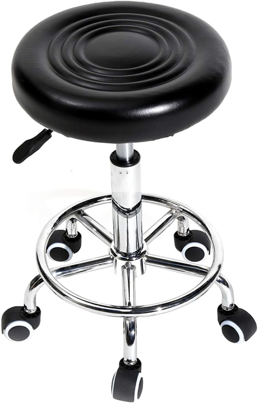 Adjustable Swivel Bar Stools Rolling Swivel Salon Stool Chair Tattoo Massage Facial Spa Rotation Stool Chair (Black)