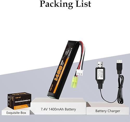 Miniatura 7 de VICMILE Batería de Airsoft 1400mAh 7.4V Lipo con enchufe Tamiya 30C alta tasa de descarga recargable 2S Lipo batería para pistolas modelo Airsoft