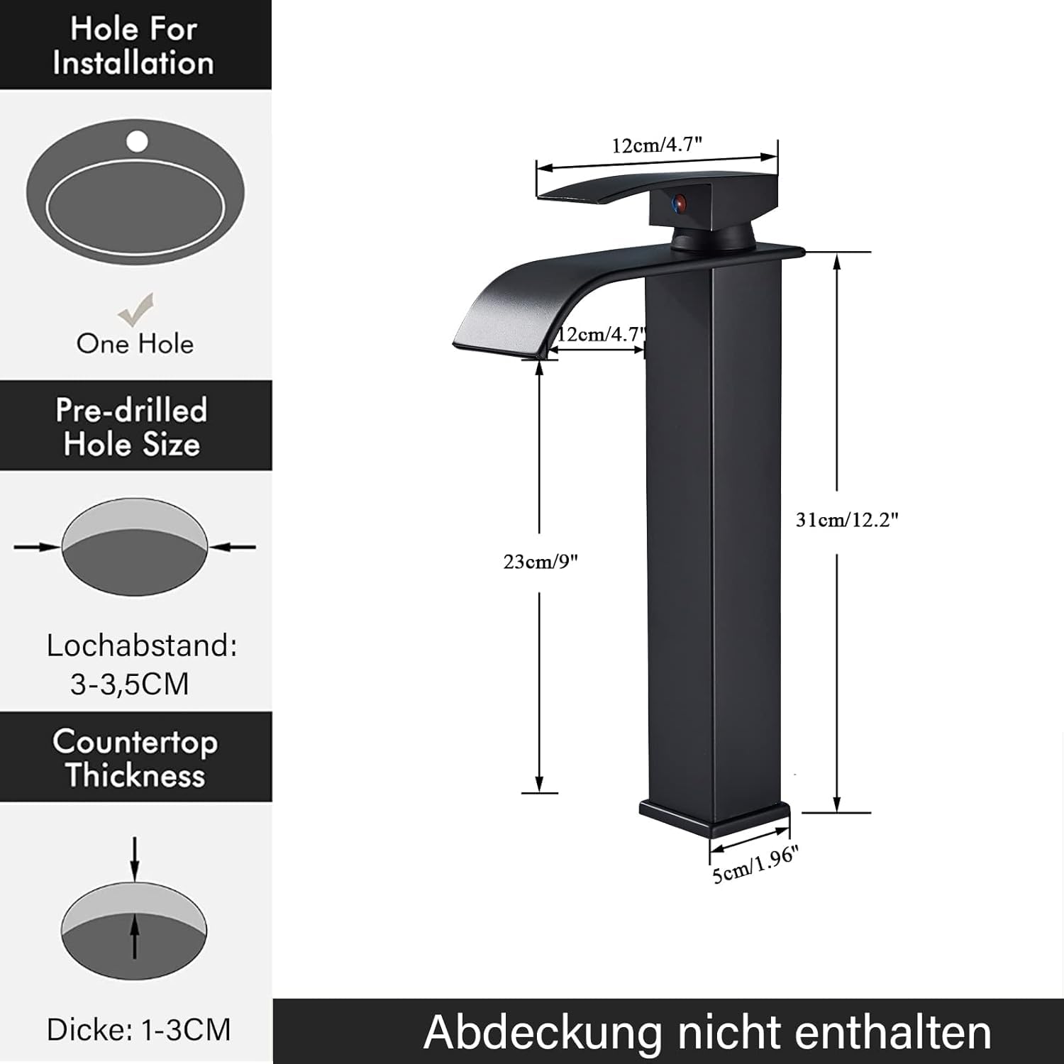 Robinet de lavabo cascade, noir, cascade, haut, moderne, mitigeur monocommande en laiton, économie d'énergie, économie d'eau