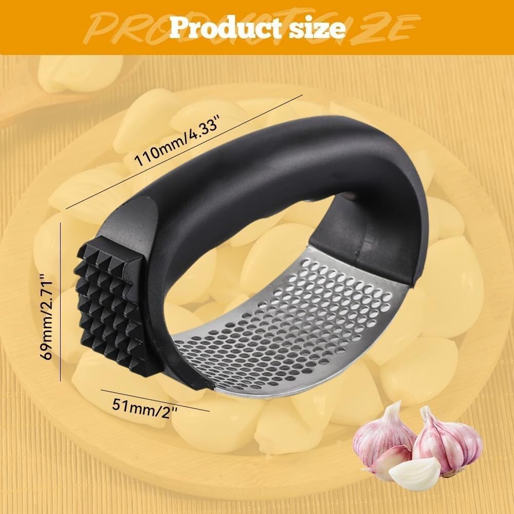 Garlic Press,Garlic Mincer,Garlic Crusher,Upgraded Garlic Press Rocker Stainless Steel Garlic Mincer Tool with Garlic Peeler Tube and Cleaning Brush(Pink)