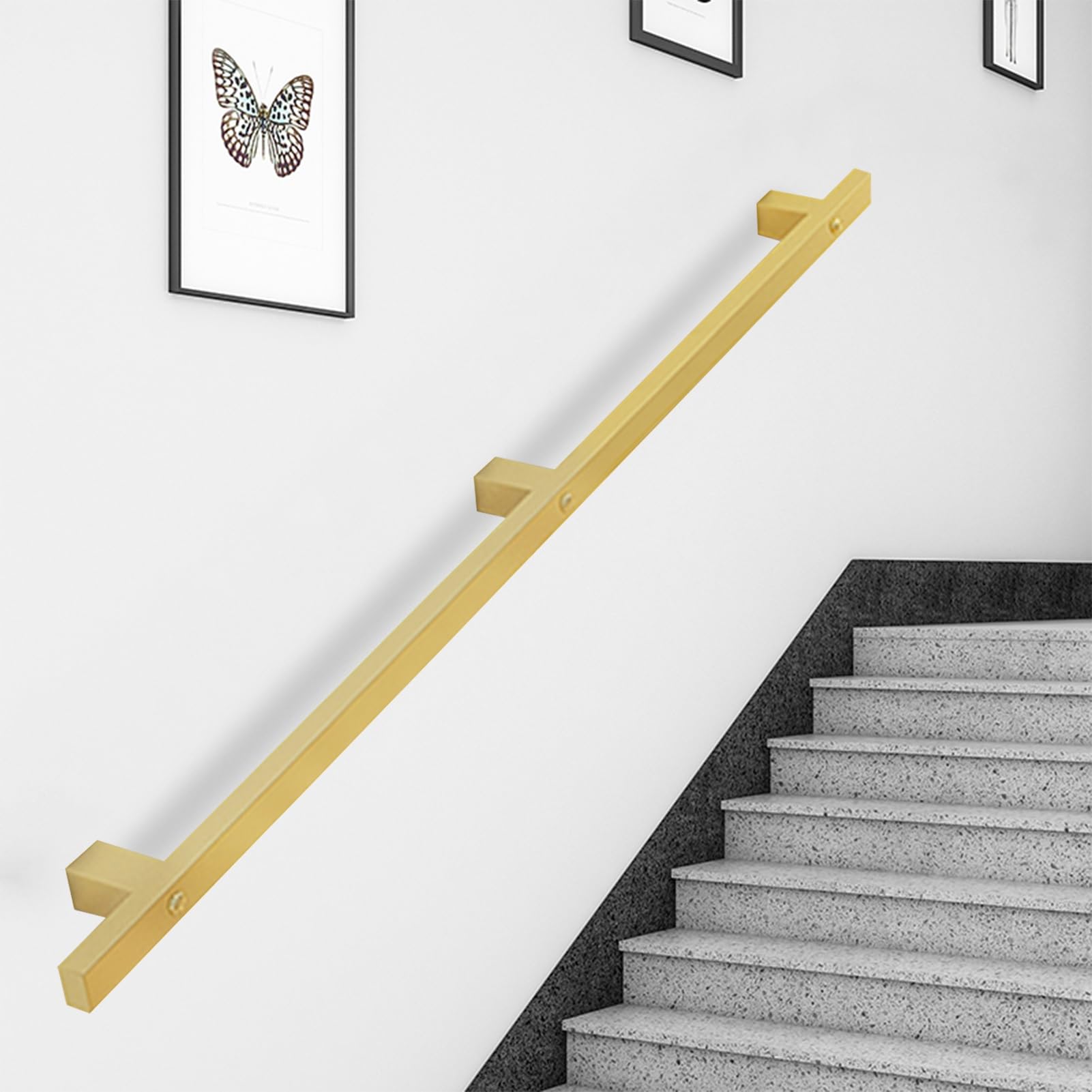 Lonmrrton One Color Wrought Iron Handrail For Indoor Outdoor Grab Bar, Wall Mounted Staircase Hand Rail, Gold Stair Banister Railing Safety Handle For Corridor/Villa/Loft(9.2Ft/280Cm)