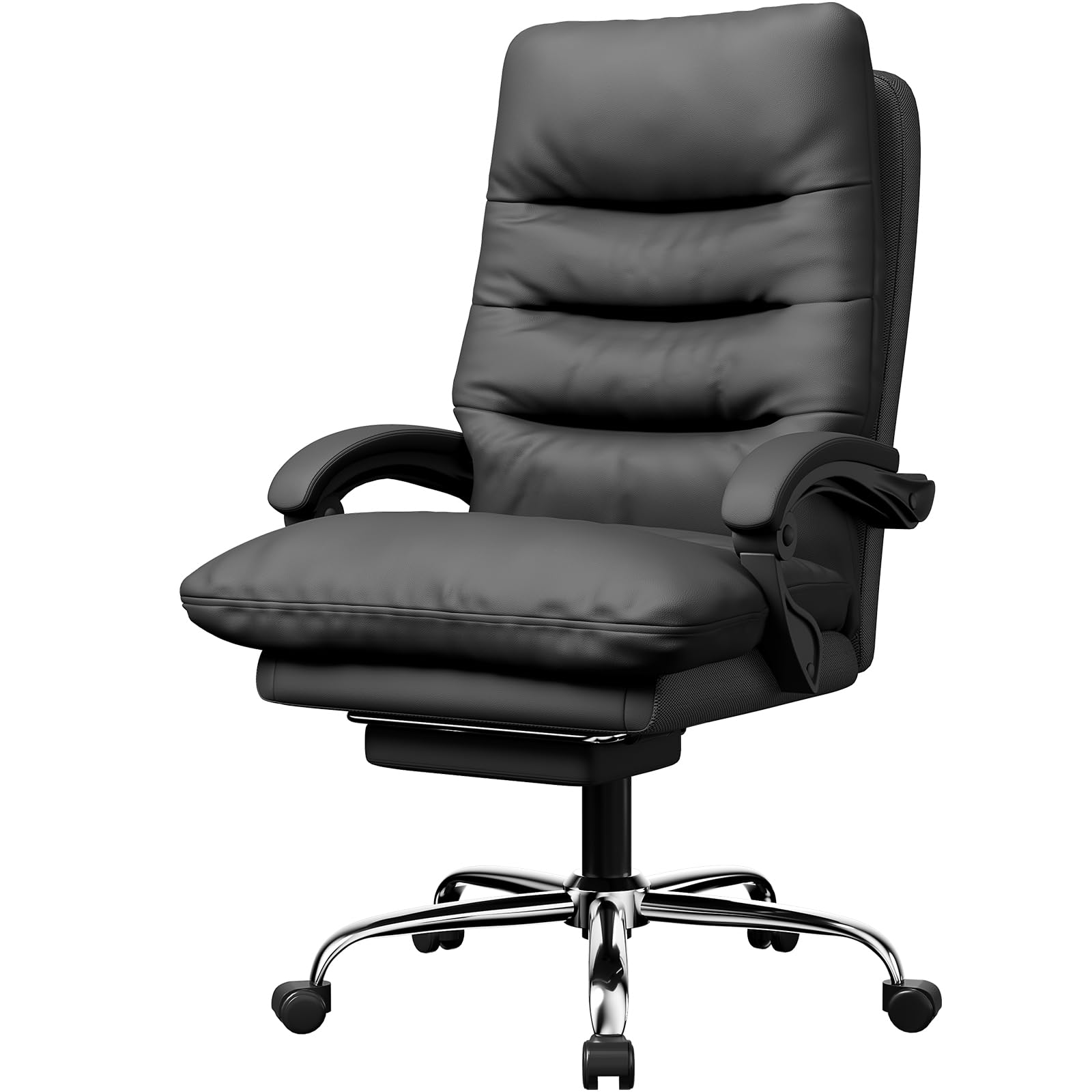 Naspaluro Silla de Oficina con Reposapiés, Silla de Escritorio con Cojín de Doble Capa, Respaldo Alto, Silla Ejecutiva con Función Reclinable, Giratoria 360°, Cuero PU, Silla de Ordenador 150 KG Negro