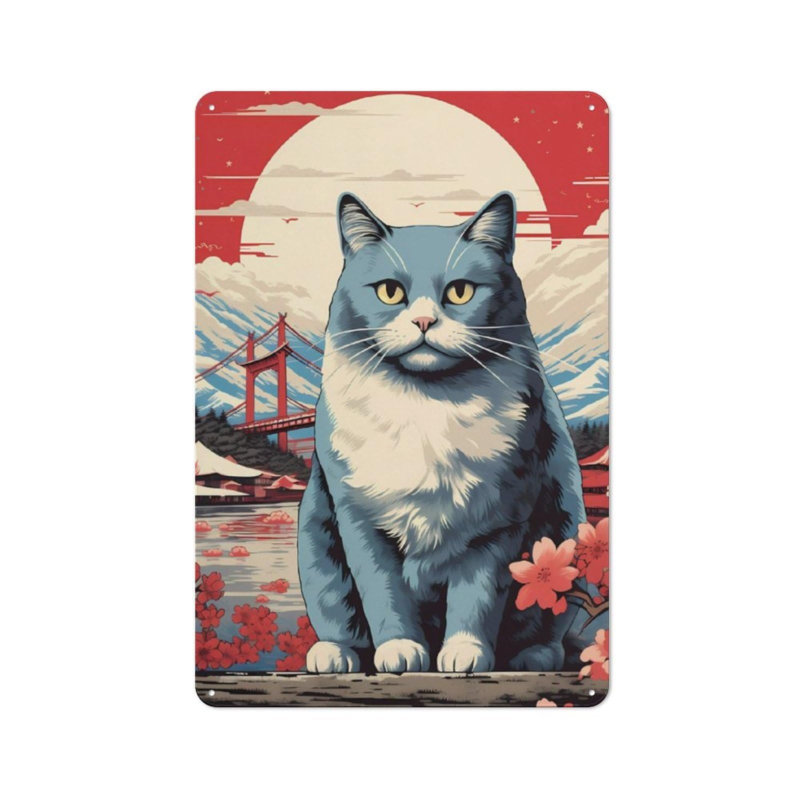 Japanese Cat 5 Garage Metal Sign 30x20cm, Retro Workshop Wall Decor for Tool Room, Garage, Studio Or Home Bar