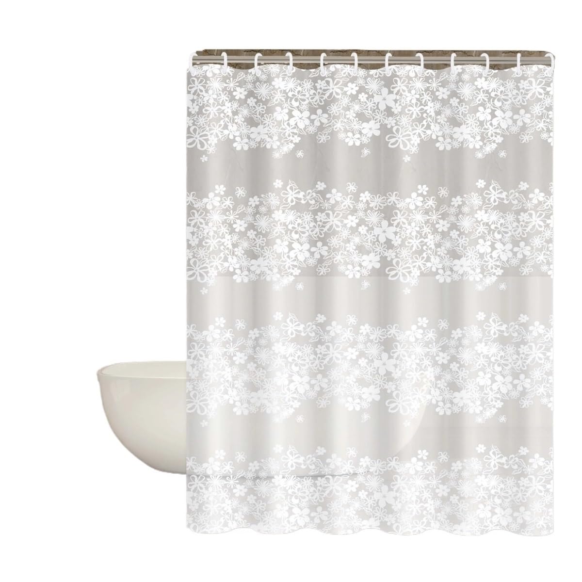 AIMANQI 1pc White Flower Shower Curtain With Plastic Hooks, Bath Bathroom Bathtub Accessories Decor(120x180cm)