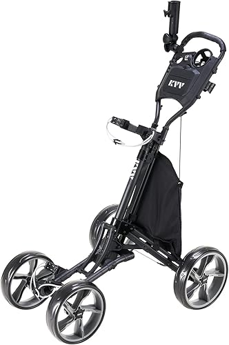 KVV Carrito de golf plegable de 4 ruedas, con marco de aluminio súper fuerte y ligero, un paso para abrir y cerrar el asiento del carrito se puede