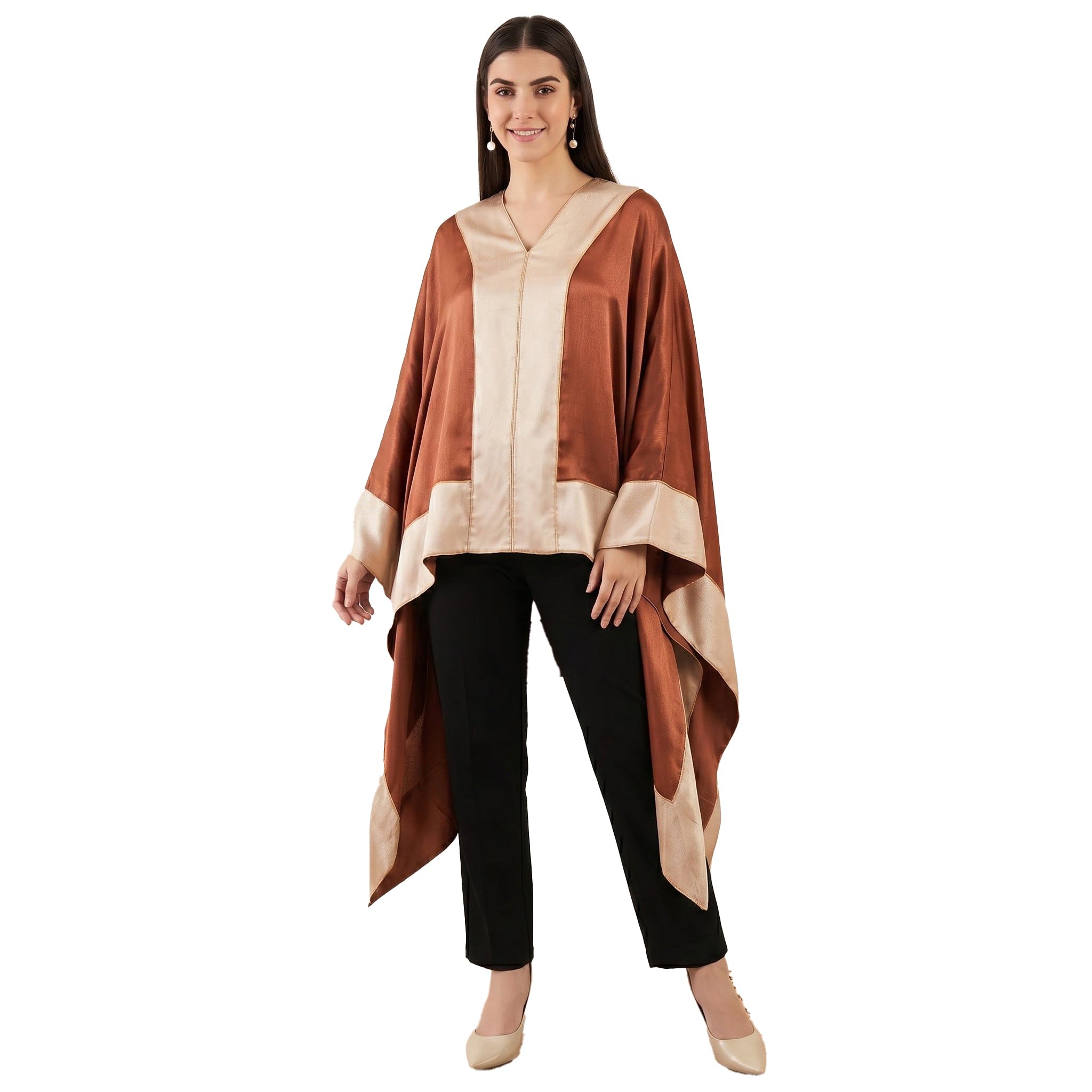 Russet Satin Asymmetrical Tunic with Gold Border-image-2