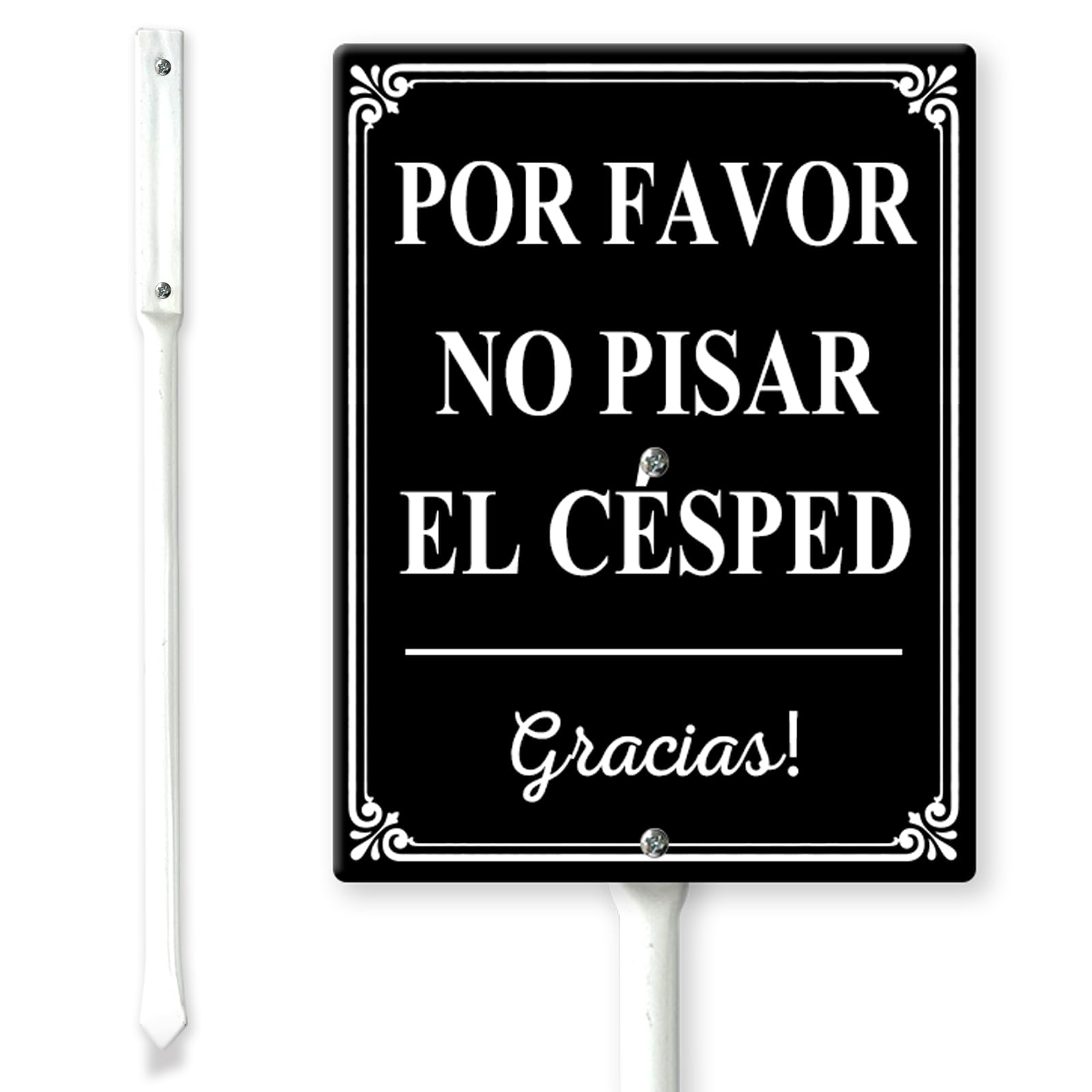 Por Favor No Pisar El Cesped (Por Favor No Pisar El Césped) Letrero de patio con estacas de 17,5 x 22 cm, letreros de aluminio resistente para patio, sin óxido, bilingüe Stay Off Garss en