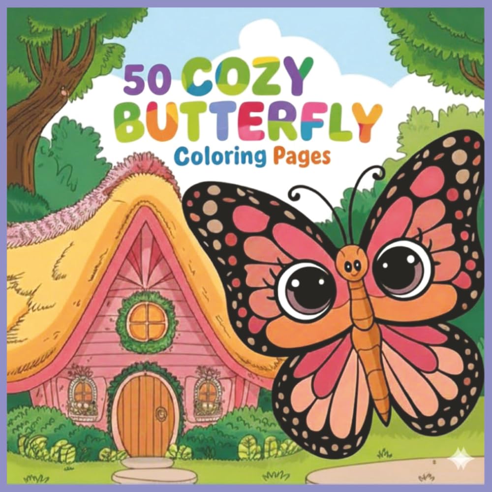 COZY BUTTERFLY COLORING PAGES: Discover 50 unique butterfly designs created for ultimate relaxation | Single-sided pages to prevent bleed-through | 8.5 X 8.5 Large Images to Color