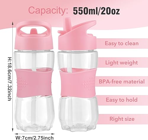 Miniatura 9 de Sivaphe Botella de agua para niños con pajilla, 12 onzas, sin BPA, de plástico Tritan para niñas pequeñas, botella transparente para beber para el