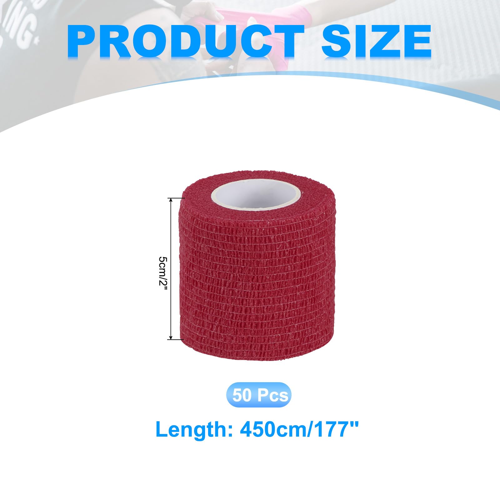 PATIKIL Venda Autoadhesiva 177" X 2", 50 Pcs Venda Elástica Autoadherente Y Transpirable para Deportes Muñeca Tobillo Cinta para Exteriores, Rojo Oscuro