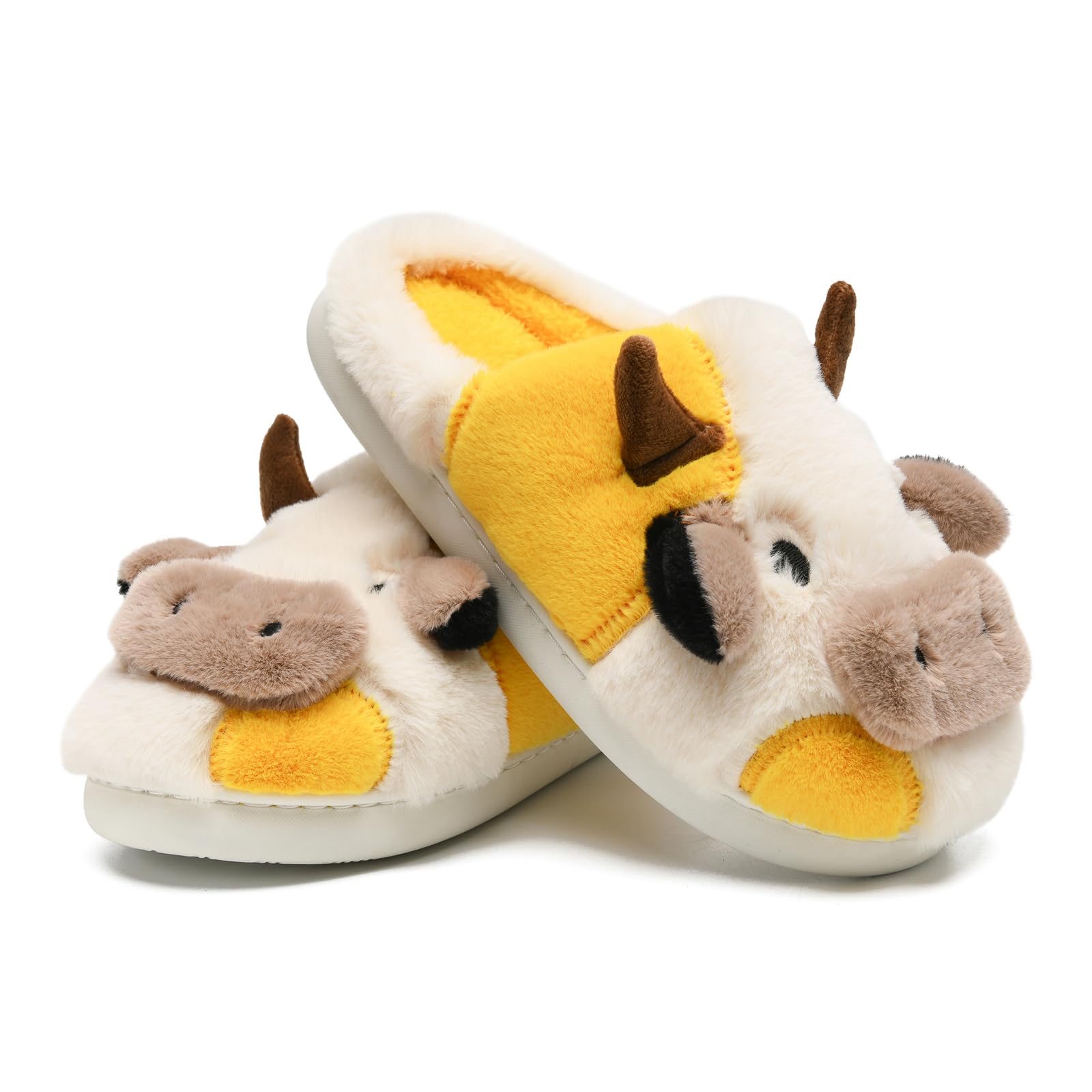 sharllen Fuzzy Cow Slippers for Kids Cute Fluffy Cow Kids House Slippers Toddler Girls Boys Animal Cartoon House Shoes for Indoor Outdoor