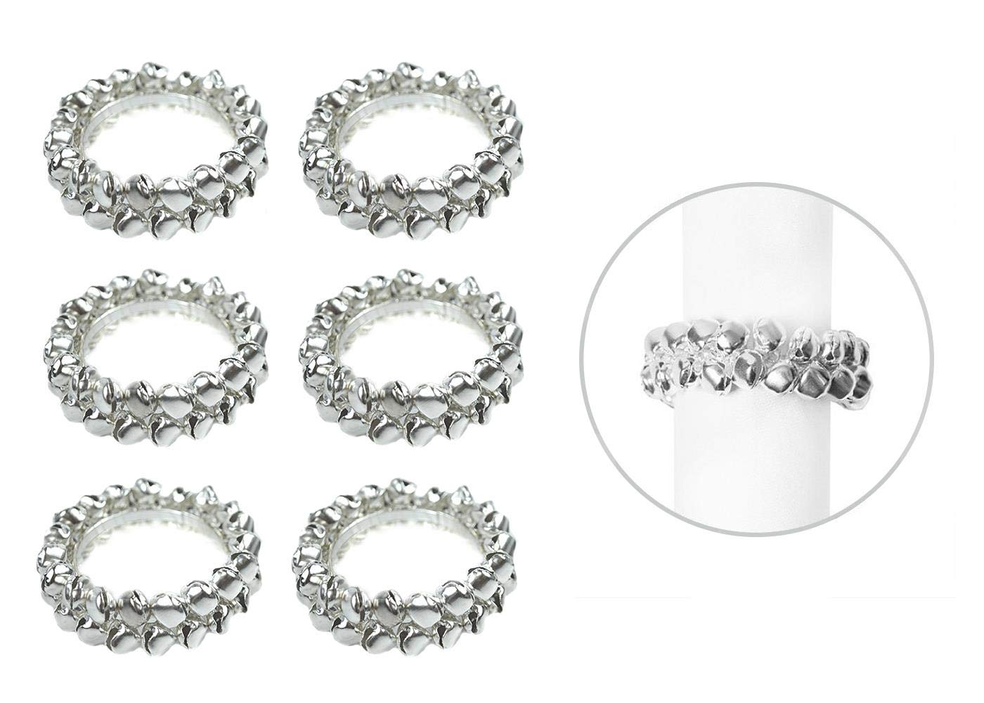 Yöl Silver 6 Napkin Rings Jingle Bells Metal Christmas Xmas Party Table Set Round