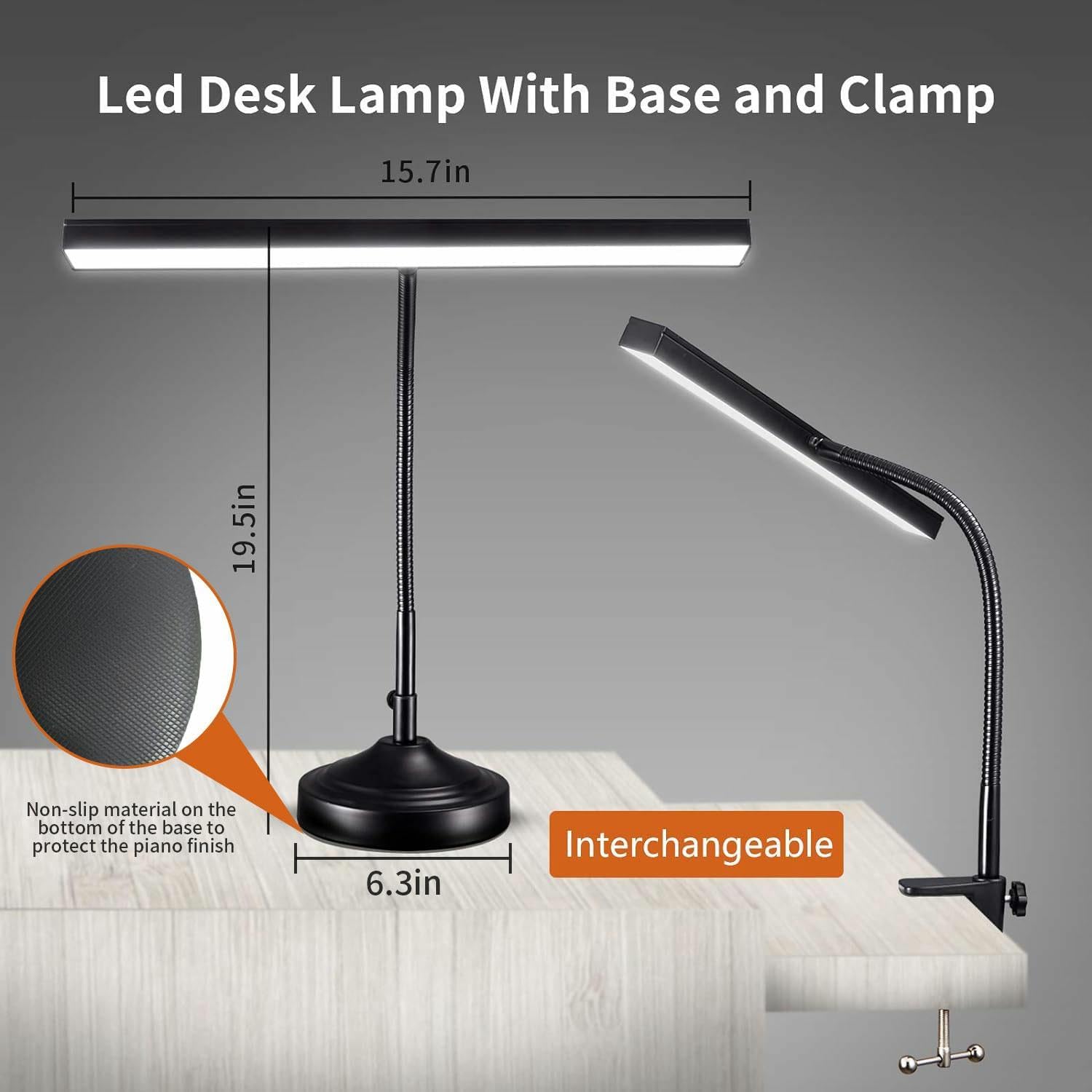 Lampe de Piano, 2 in 1 Lampe de Bureau LED avec Base et Pince, Lampe Pupitre Musique pour Lecture, Lire, Claviers, Travail, Table, Chevet, 3 Modes de Couleur et Gradation en Continu