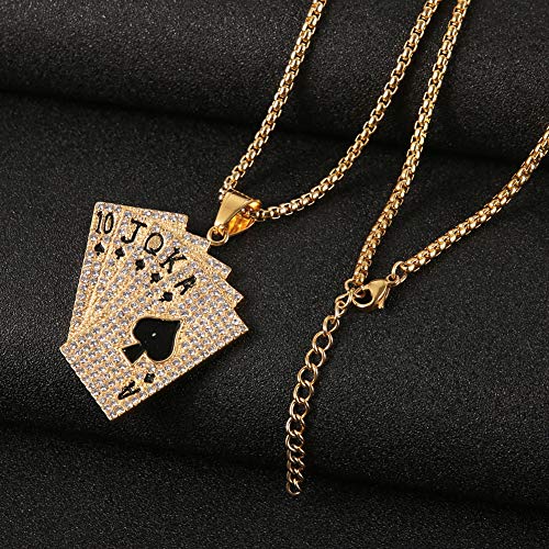 AsAlways 18K Gold Plated Playing Card Necklace for Men Stainless Steel Ace of Spade Royal Flush Necklaces Casino Bar Jewelry Gift4