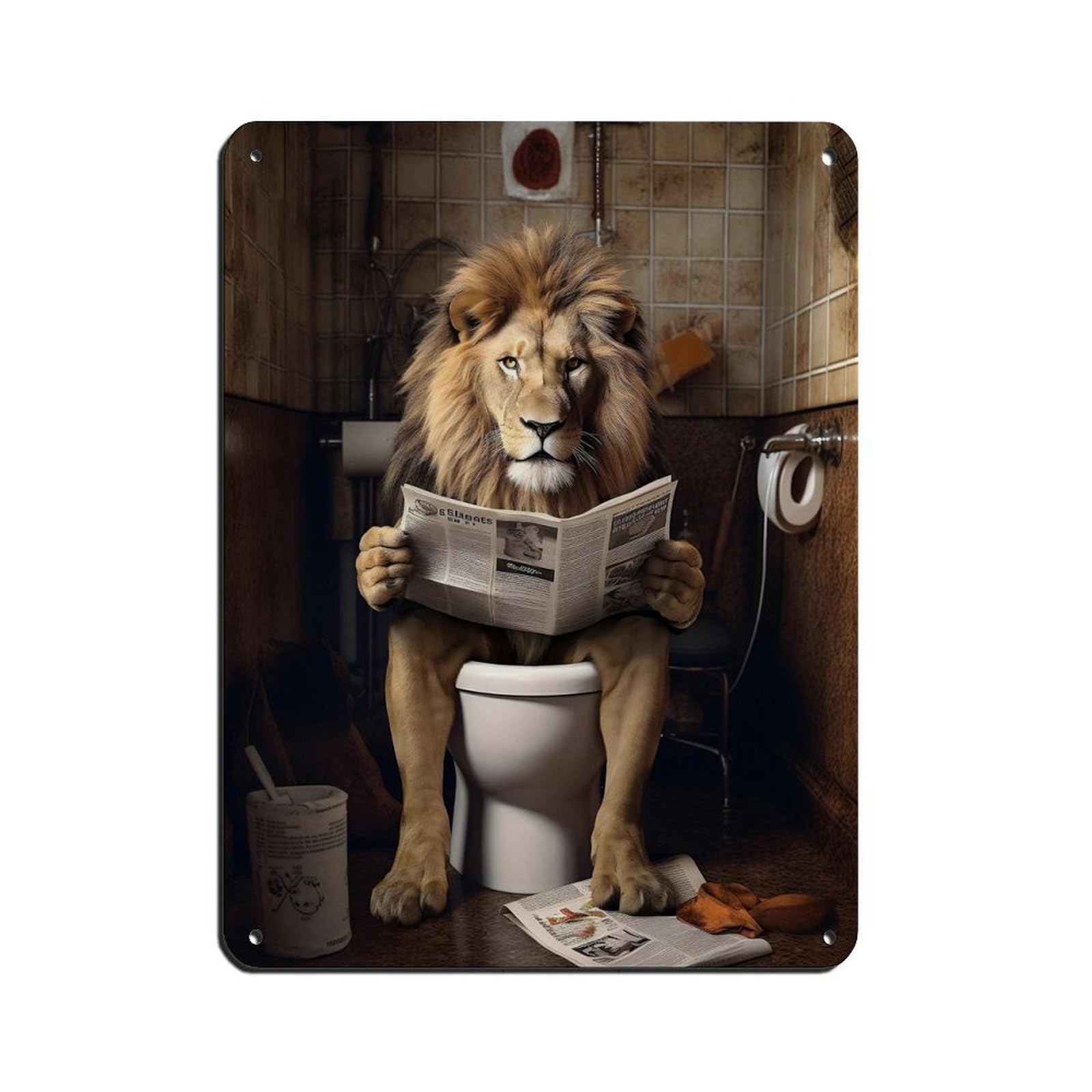 Lion in Toilet,Bathroom Art Poster Tin Sign Vintage Metal Pub Club Cafe Bar Home Wall Art Decoration Poster Retro 12x16inch(30x40cm)