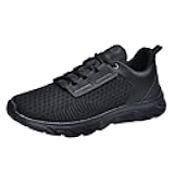 Mens Shoes Mesh Breathable Lace Up Solid Color Casual Fashion Simple Shoes Running Shoes Sneaker Storage for Men Bedroom (Black, 12)
