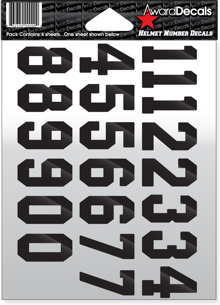 Number Stickers for Helmets (Football, Baseball, Softball, Hockey, Lacrosse, Etc.) 4 Sheets = 84 Numbers (Red)