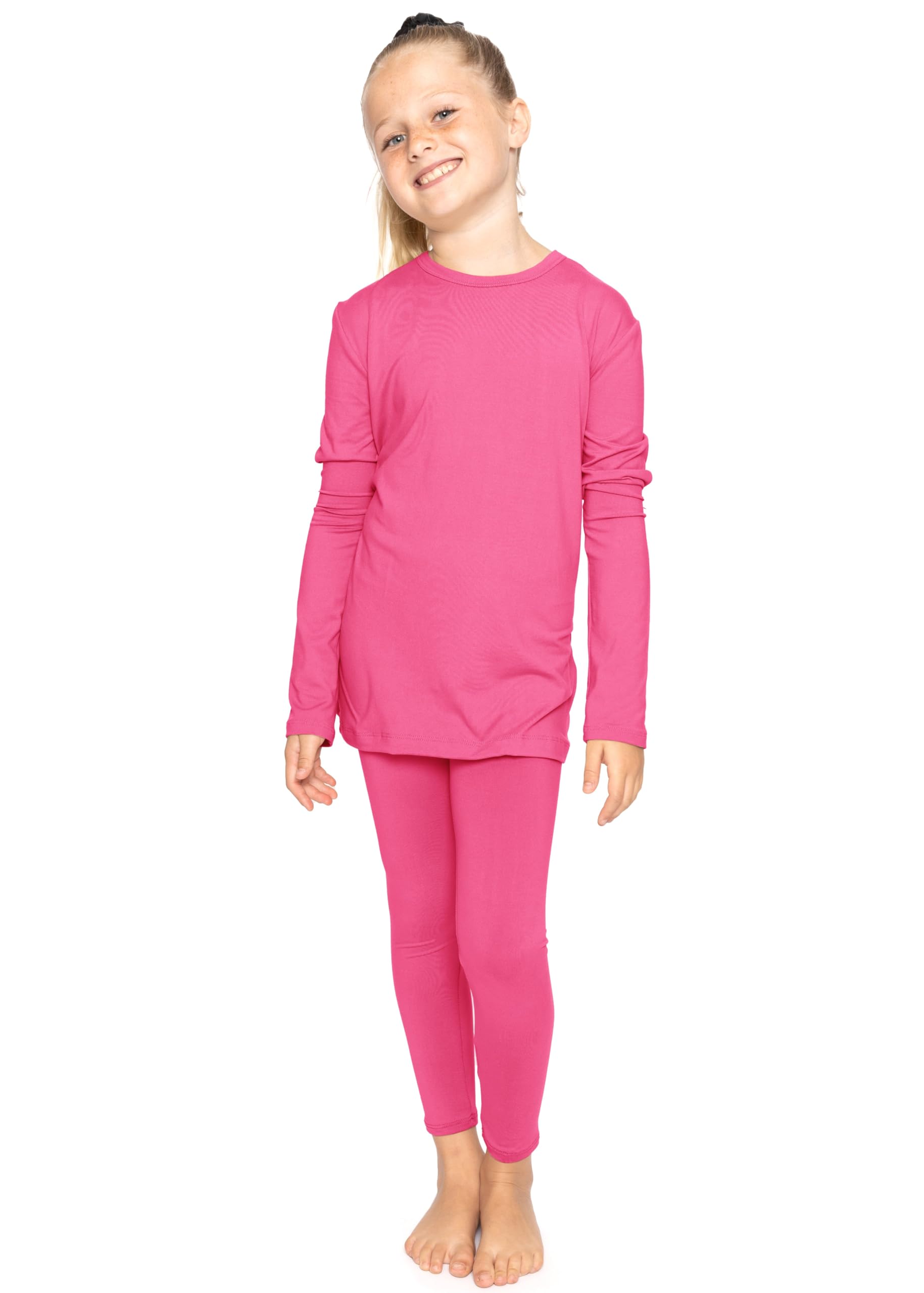 STRETCH IS COMFORT Girls 2 Piece Hoodie Short Sleeve Long Sleeve Crew Neck Top and Leggings Set Kids Thermals Underwear Set