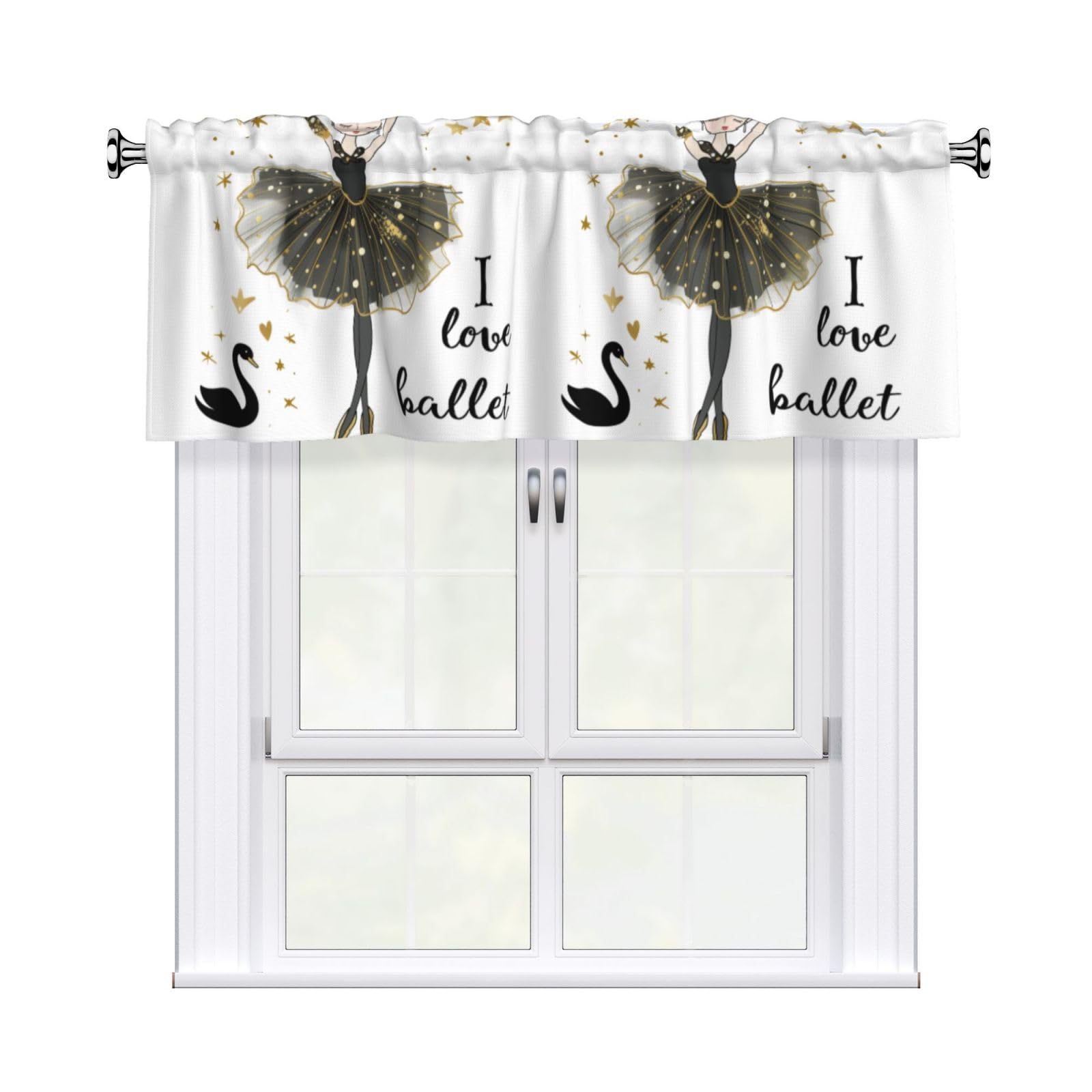 Mexpekil Short Rod Pocket Curtain Valance, Ballet Girl Window Treatment for Kitchen Bedroom Bathroom, 1 Panel, 54" W x 18" L