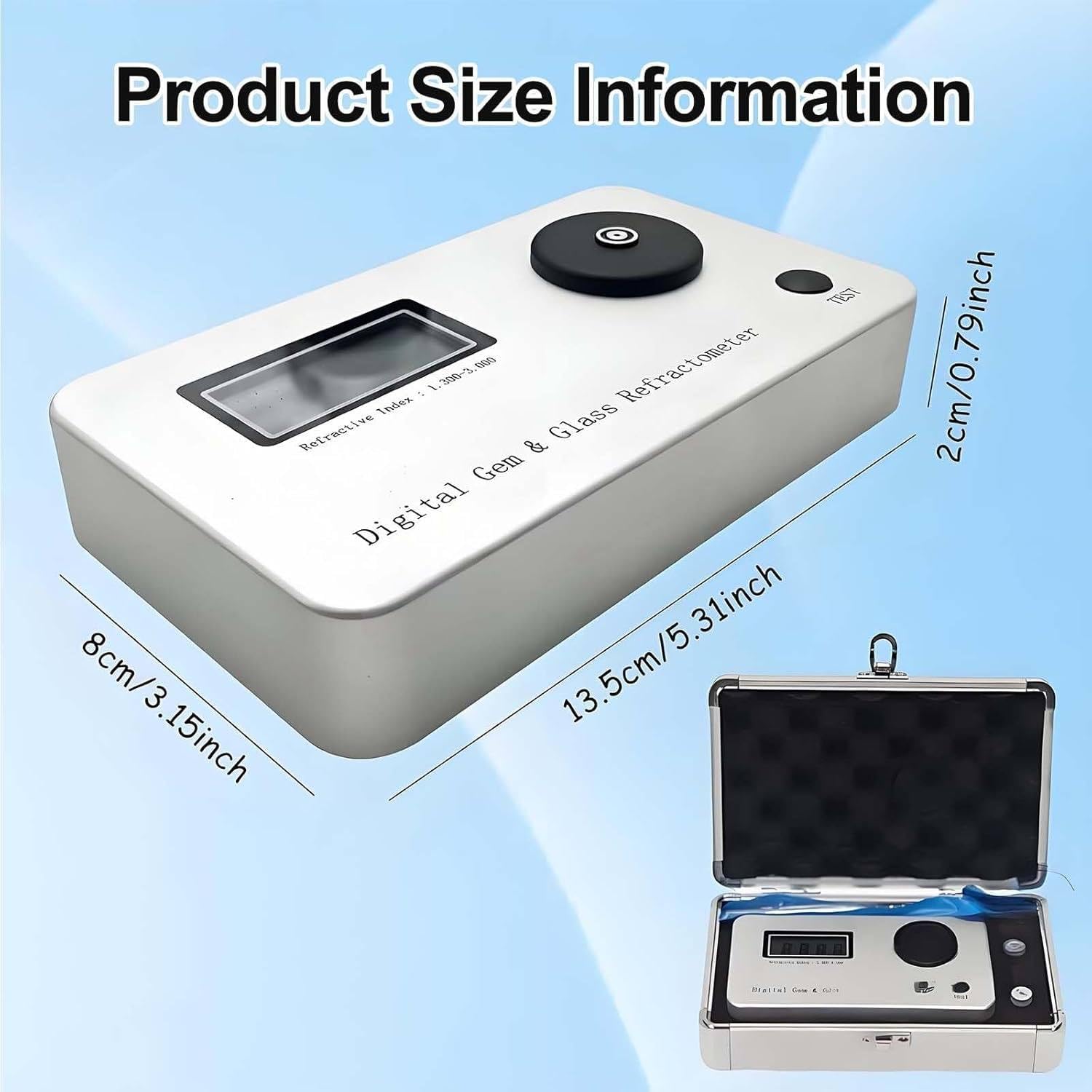 Probador de gemas portátil, refractómetro profesional con pantalla LCD, batería de 700 mAh, índice de refracción 1.300-3.000, prueba joyas pequeñas y montadas