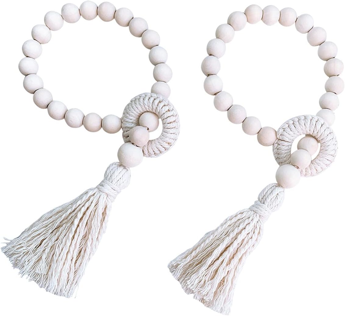 2 Pack Curtain Tiebacks Decorative Rope Strap with Wooden Beads Window Curtain Holders Tie Back for Home Office Decor