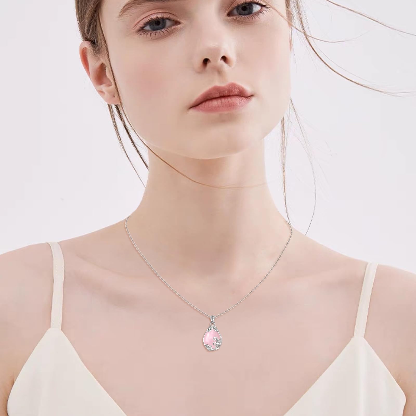POPLYKE Sterling Silber Edelstein Filigran Teardrop Anhänger Halskette Kristall Schmuck für Frauen