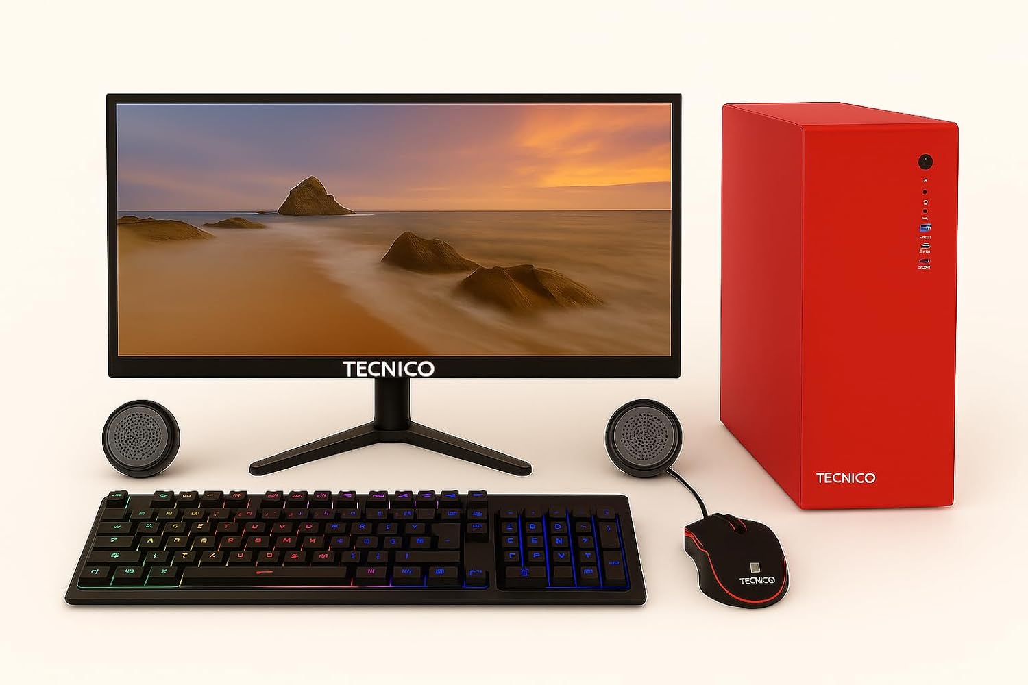 TECNICO Desktop CPU Full Set, Core i5 2400, 16GB RAM, 256GB SSD, 20-inch Monitor, 3.0 Port Metal Tower, Keyboard, Mouse, Speakers