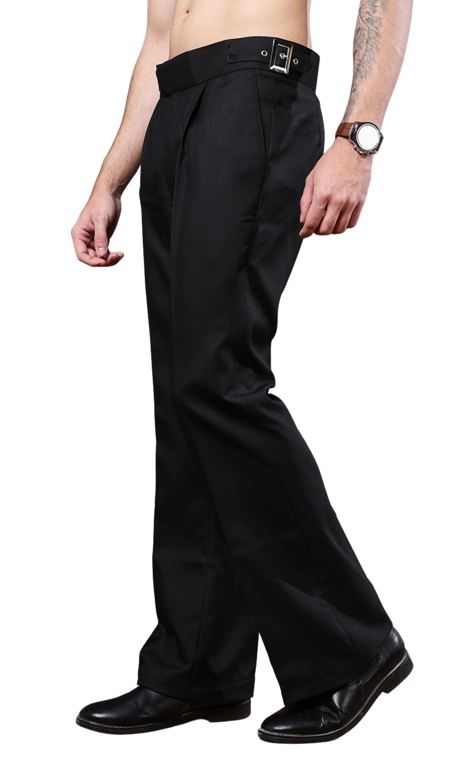 vastranu Mens Beige Gurkha Pants with Classic Buckle Closure Premium Casual Bell Bottom Trousers for Men High Waist Pleated Formal & Casual Wear Pant Stylish Retro Flared Bottom Pant-picture-38