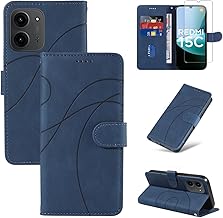 Cover Compatible with Xiaomi Redmi 15C 4G / 5G EU Version (Not for Global Version) with 1 Piece Tempered Glass Screen Protector, PU Leather and Flip Case, Stand Case (Blue)