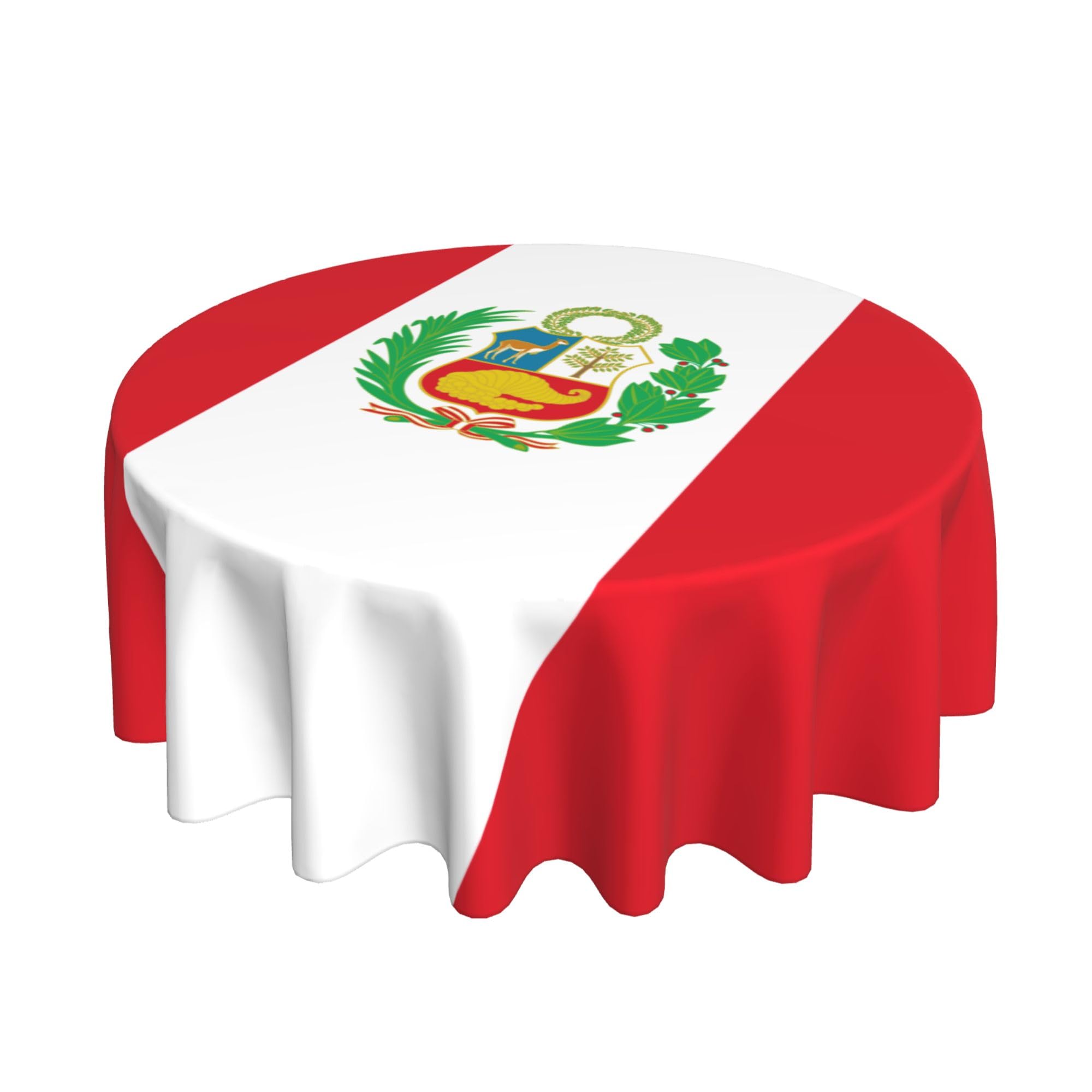 HLBSDM Flag of Peru 60" Restaurant Circle Decor Tablecloth Festive Table Cover Round Art Desk Cloth