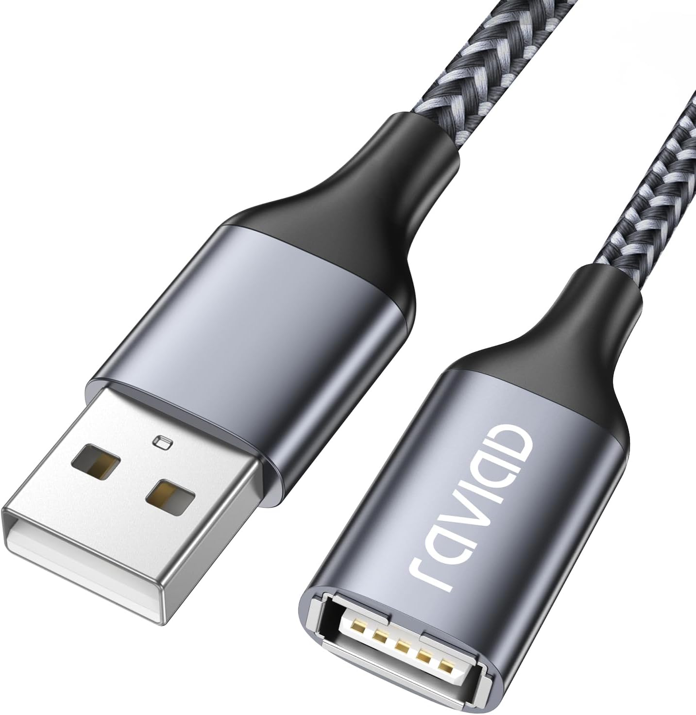 RAVIAD USB 2.0 Extension Cable 2M, USBA Male to A Female Cable USB Extension Lead High Speed Data Transfer Braided Compatible for Printer, Scanner, Camera, Keyboard, Card Reader, Hard Drive, USB Disk