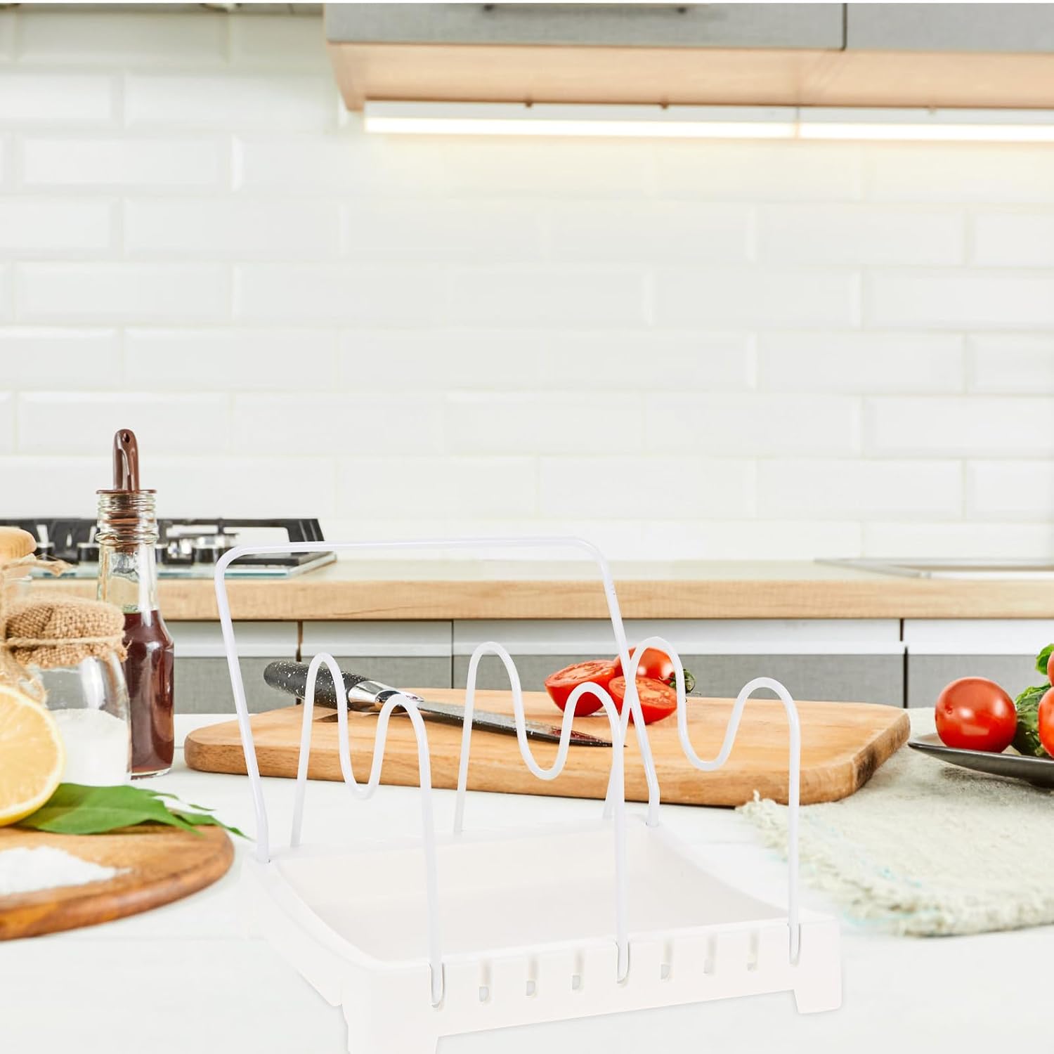 White Pp Kitchen Storage Rack for Cutting Boards and Pot Covers image 5