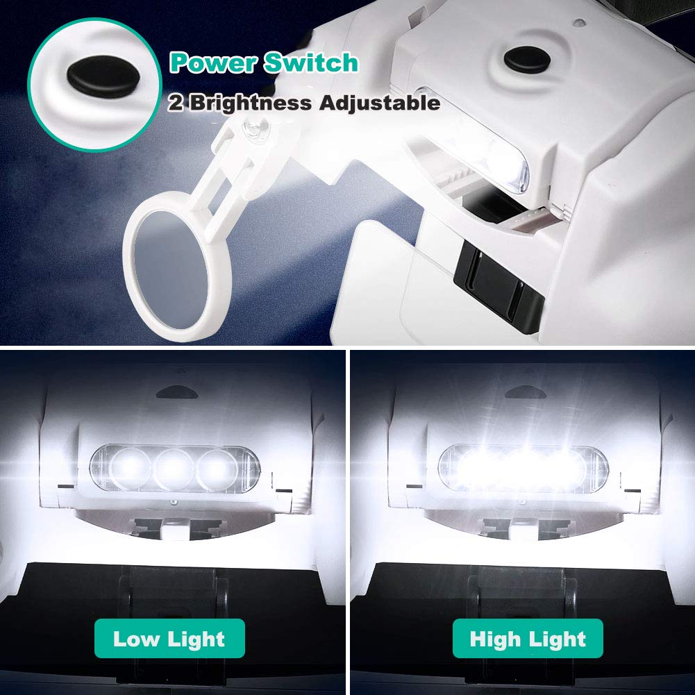 Occhiali Ingranditore Con Luce LED - 4 Lenti Intercambiabili 1.5X-5X, USB Ricaricabile, Per Hobby E Lavori Di Precisione - Foto 2