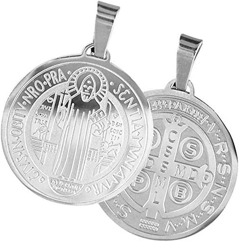 Silver Stainless Steel Saint Benedict Devil Chasing Medal Holy Pendant with 20" Chain