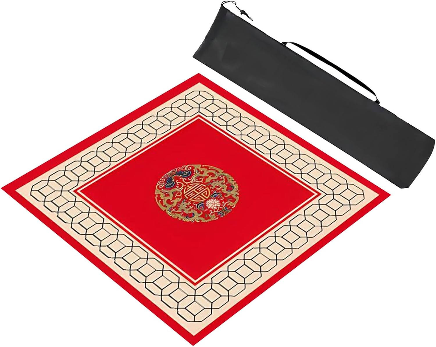 BSapp Square Mahjong Game Mat with Storage Bag, Anti Slip Noise Reduction Mahjong Table Mat, for Mahjong Poker Card Games (Color : Red, Size : 88x88cm (34.64x34.64in))