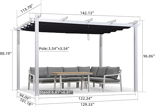 Miniatura 145 de PURPLE LEAF Pérgola de metal retráctil de 10 x 12 pies con toldo y cubierta de sombra para jardín, patio, terraza de playa, cenador, color blanco