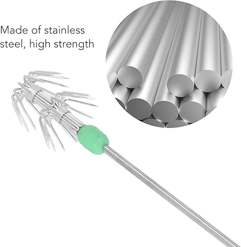 Miniatura 4 de KENANLAN Plantilla de pesca de calamar, 10 piezas de ganchos de calamar de doble capa, acero inoxidable, mango largo, luminoso, cebos falsos de pesca