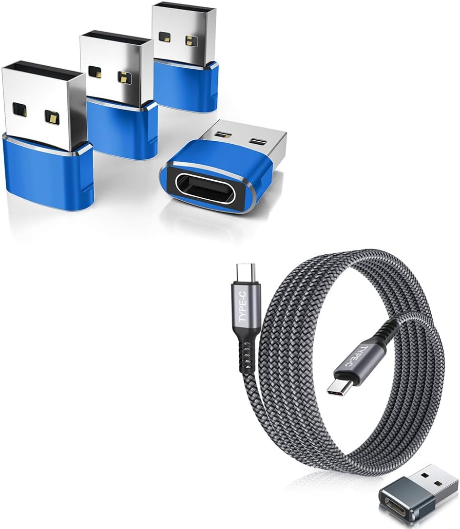 Elebase 4 Pack USB to USB C Adapter and USB Type C to C 100W Cable 10FT with USB Adapter for iPhone 12 13 14 15,iPad 8 8th 9 9th 10 10th Air 4th 5 Mini 6 6th Generation,Samsung Galaxy Z Flip Fold S23