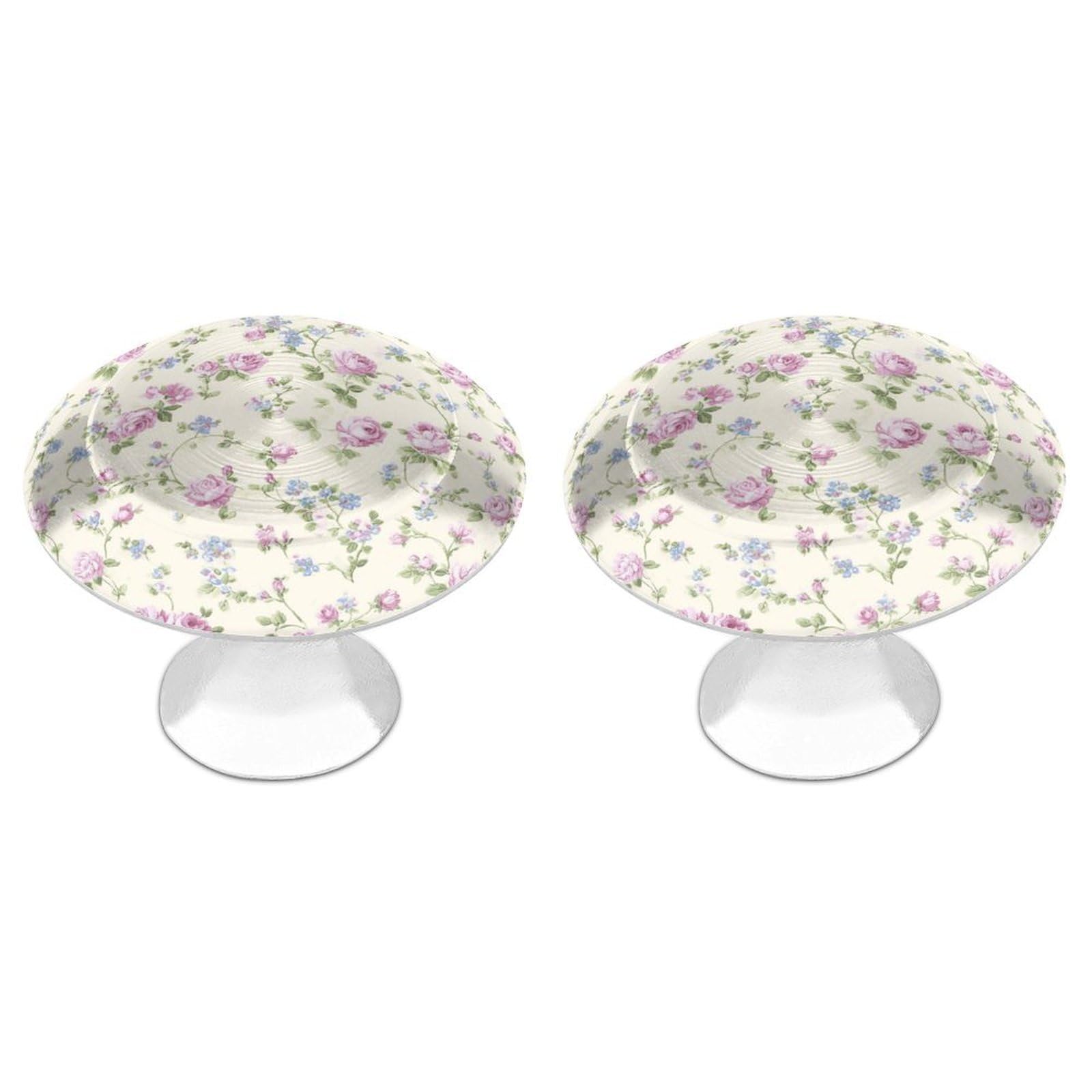 Jubonexis Floral Pink Roses Flowers with Curling Sprigs Round Drawer Cabinet Knobs Handles with Screws,2 Pcs, Drawer Dresser Knob Pulls Decor for Wardrobe Cupboard Home Office Kitchen