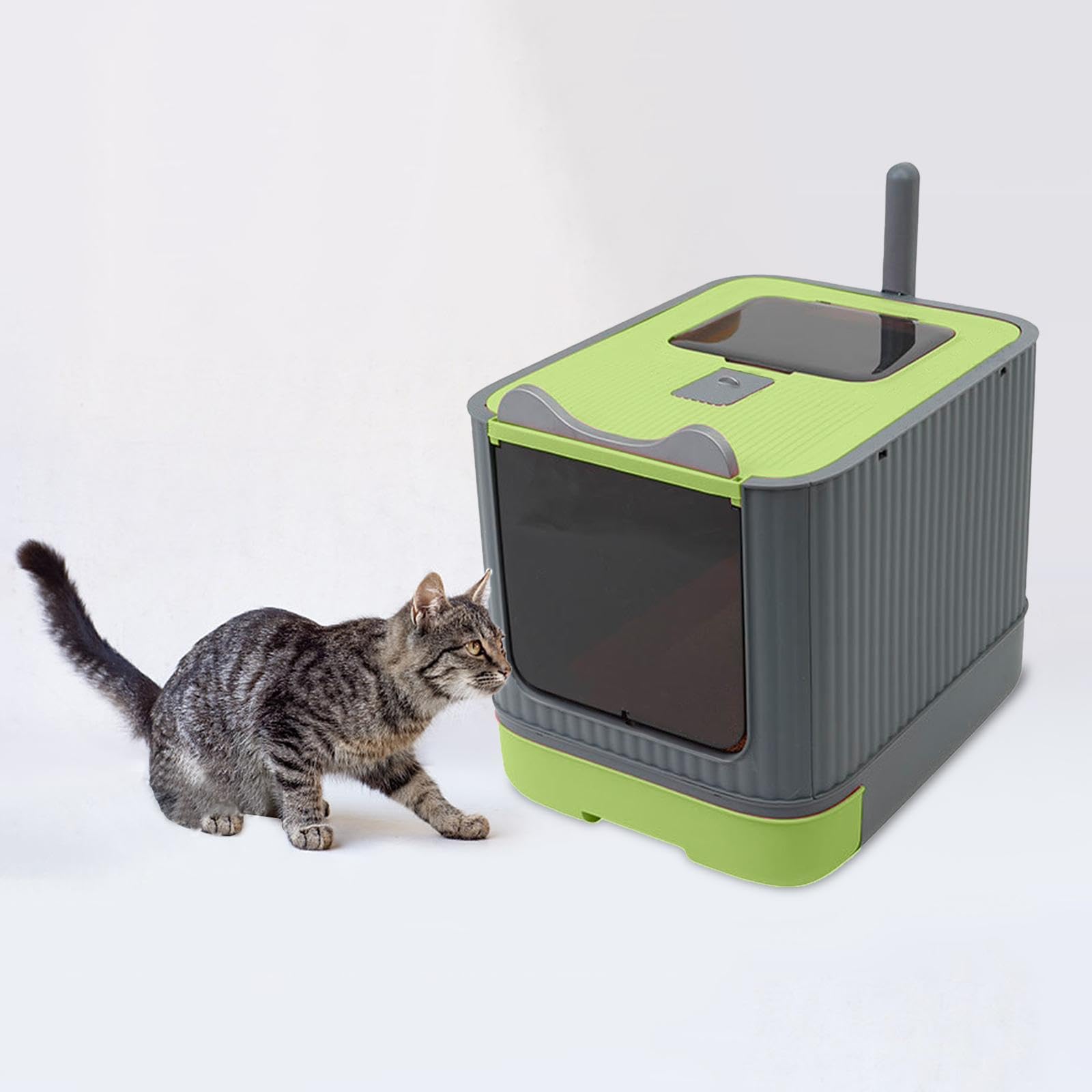 Arenero Plegable Cerrado para Gatos, Grande, con Entrada, Portátil, 17.5x13.5x14 Pulgadas, con Cajón Extraíble Y Tapa, Verde