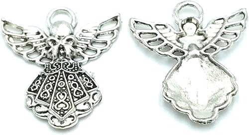 Miniatura 6 de 30 piezas de suministros de manualidades con alas de plata antigua, dijes de hada de ángel, para aretes, pulseras, collares, joyas, manualidades,