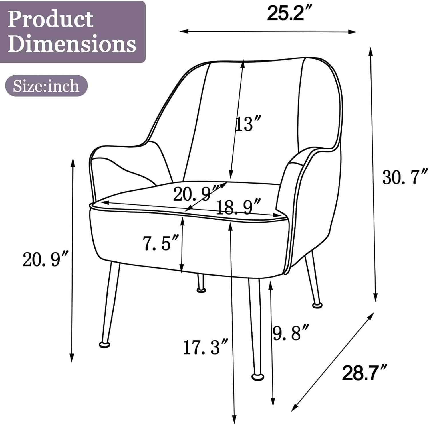 Accent Chair with Arms, Arm Chair with Gold Legs,Velvet Upholstered Reading Chair with Back for Living Room Bedroom (Grey 2)