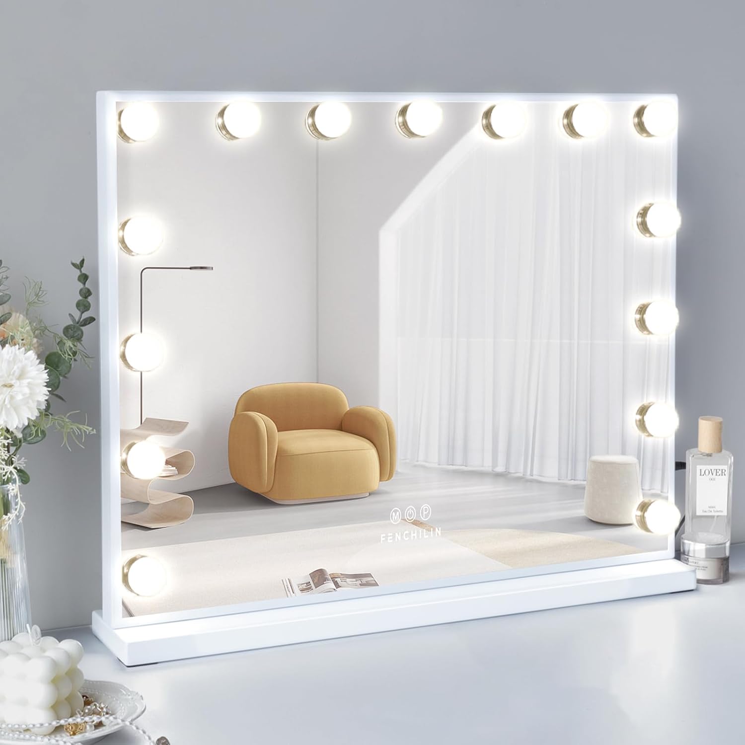 FENCHILIN Vanity Mirror with Lights, 22.8"x 18.1" Hollywood