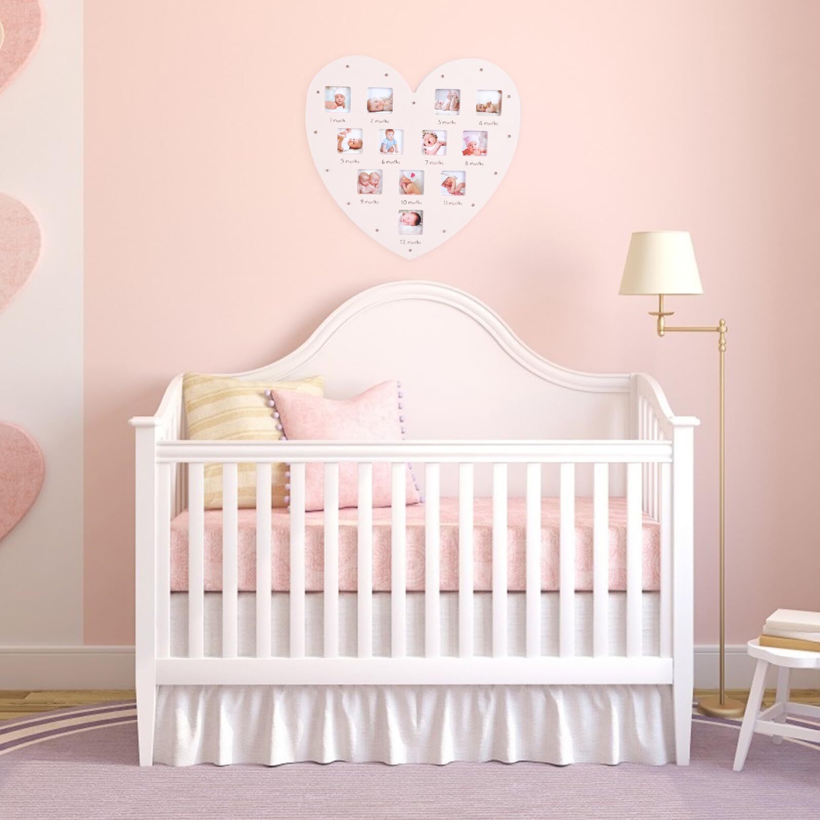 Marco de Fotos para Bebés en Forma de Corazón, Rosa, 12 Fotos