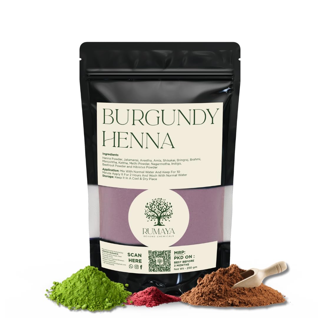 Rumaya Burgundy Henna – Pure Herbal Hair Dye for Beautiful Burgundy Shade and Nourishing Deep Conditioning (250 Grams)-image-24