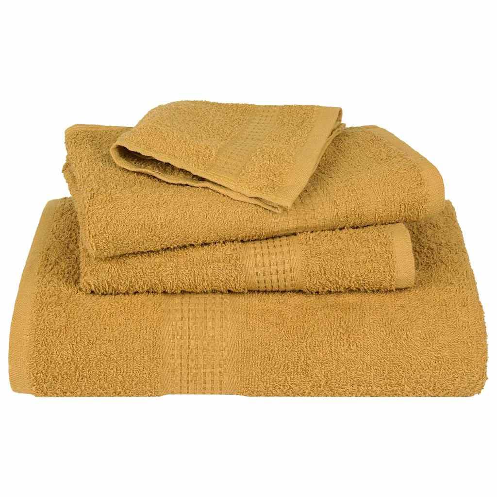 Toalla de ducha Frogn de algodón con hilado en anillo, dorado, 70 x 140 cm, juego de 4, 360 g/m², para invitados, sauna, playa y spa, absorbentes para secar