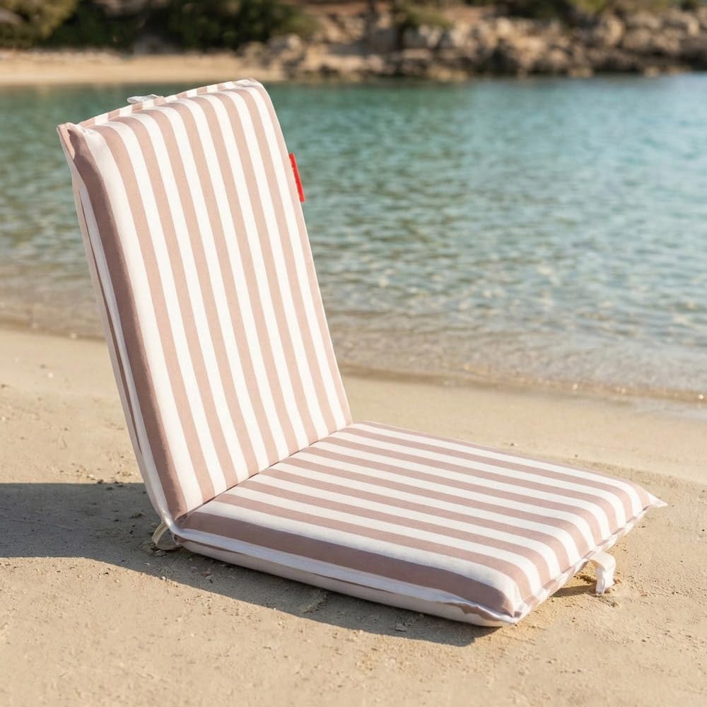 Flamingueo Tumbona Plegable - Silla Playa Plegable - Reclinable 5 Posiciones - Asas Tipo Mochila - Resistente al Agua - Tejido Poliéster - Beige - 46 x 9 x 104 cm