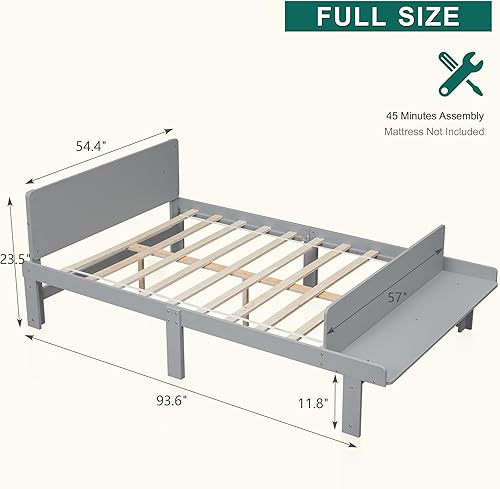 Miniatura 16 de Dolonm Marco de cama individual para niños con banco de estribo, gris, madera de pino, estilo moderno, no necesita somier