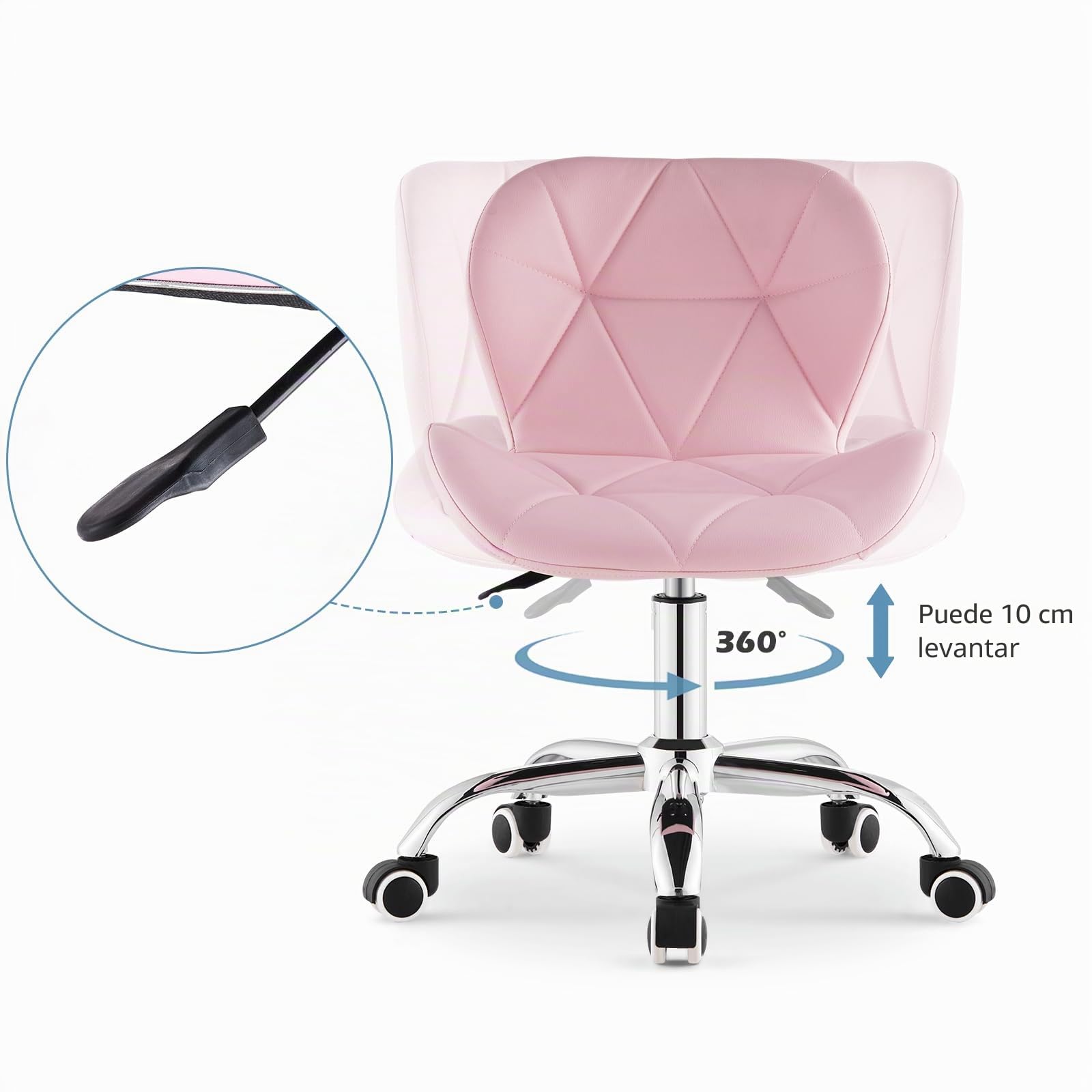 TUKAILAi Silla de Oficina de Piel sintética, Silla de Escritorio Altura Ajustable Ergonómica, Silla Escritorio Juvenil Rueda Transpirable para Estudio Cadeira Escritorio (Rosa)